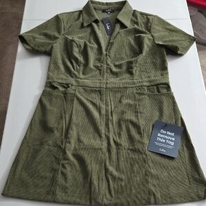 Olive Green Go Getter Corduroy Mini Dress With Pockets, Size XXL, NWT